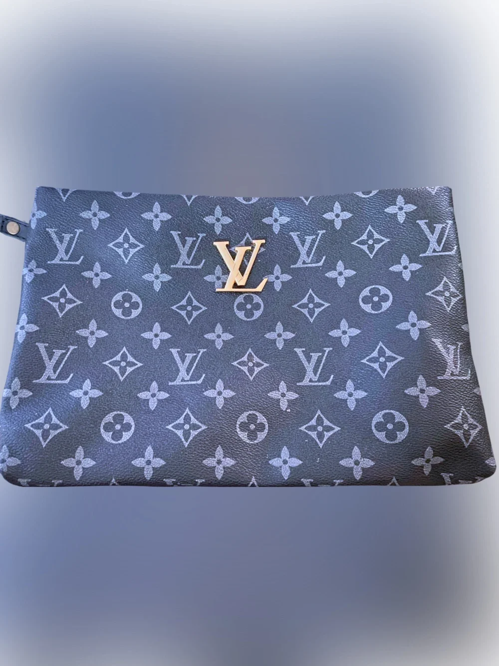 Louis Vuitton Black Monogram Canvas Wristlet with Gold Hardware